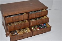 Jewelry Box Full of Costume Brooches, Earrings and