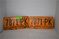Vintage Matching pair new york license plates