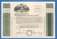 Basic Resources International Stock Certificate