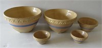 5 Yellowware Banded Bowls