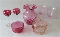 Cranberry + Pink Glass Tray Lot