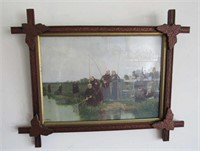 Fishing Monks Picture in Oak Criss Cross Frame