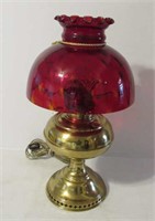 Electrified Oil Lamp w/Ruby Shade