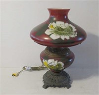 Electrified Oil Lamp w/Handpainted Flowers