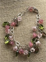 Sterling Silver & Glass Bead Flower Bracelet