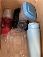 Box lot of plastic glasses, bowls
