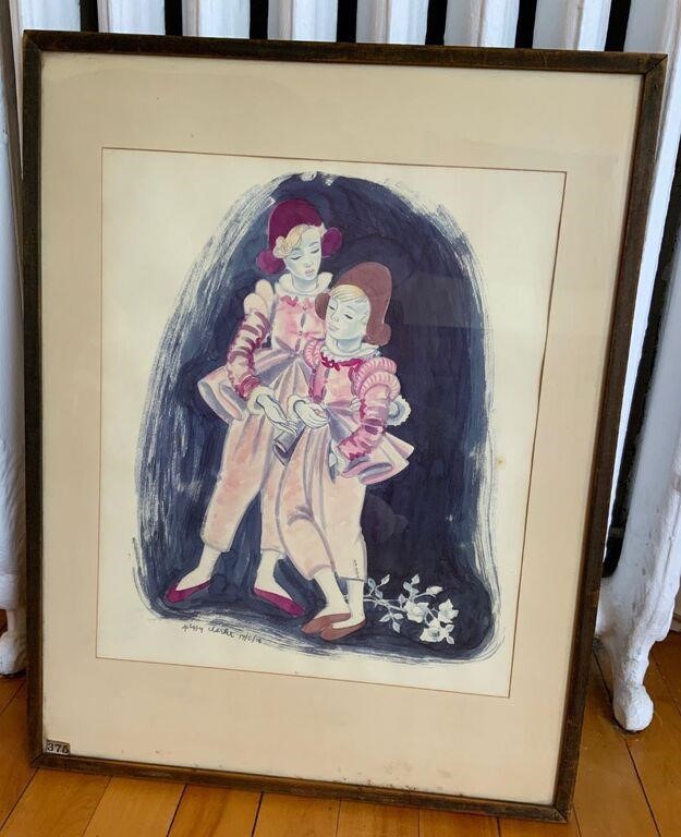 1930's Harlequin Water Colour. Signed P. Clarke