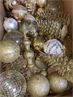 2 box lot of gold Christmas ornaments