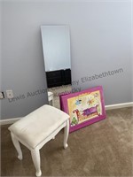 Wall mirror, canvas picture, vanity bench needs
