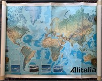 32.5"x 62" Vtg Airline Advt Alitalia World Map