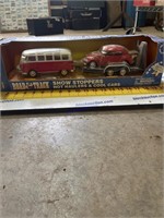 Collectors toy VW bus hauling VW bug