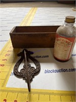 Vintage wood box, metal hook & Watkins weed