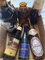 Box of collectible beer bottles