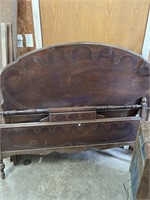 Antique bed frame with headboard, footboard and