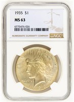 Coin 1935-P Peace Dollar, NGC-MS63