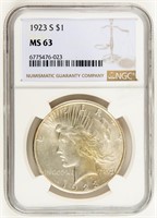 Coin 1923-P Peace Dollar, NGC-MS63