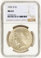 Coin 1922-D Peace Dollar, NGC-MS63