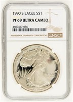Coin 1990-S,Silver Eagle, NGC-PF69 Ultra Cameo