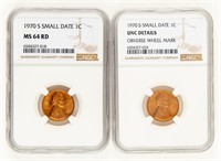 Coin (2) 1970-S Small Date Lincoln Cents, NGC-MS64
