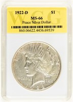 Coin 1922-D Peace Dollar, WCG - MS66