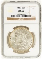 Coin 1887-P Morgan Silver Dollar, NGC-MS64