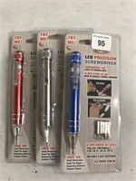 Lot of 3 LED Precesion Screwdrivers with 6 bits