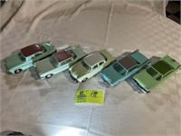 GROUP OF 5 VINTAGE PLASTIC MODEL CARS, DESOTO 50S