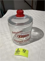 VINTAGE TOM'S TOASTED PEANUTS COUNTER TOP JAR WITH