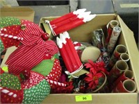 Box w/Christmas items, paper, decorations