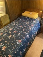 Twin bed, mattress and bedding
