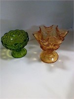 Green & amber glass bowl