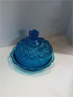 Blue glass dish w bowl