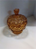 Amber glass dish w lid