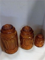 3 amber glass canister set