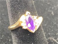 Birks 14k gold ring with diamonds and amethyst