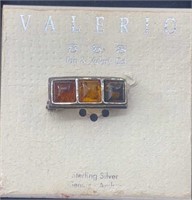 Sterling silver and amber pin