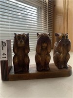 VINTAGE HAND CARVED WOOD 3 WISE MONKEYS SET