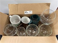 BOX LOT OF MISC. COFFEE MUGS AND GLASSES