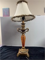 vintage orange cracked glass lamp with shade