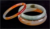 Lot of Three Chinese Jade & Agate Carved Bangles
