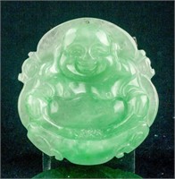 Burma Green Jadeite Carved Happy Buddha Pendant