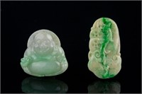 Lot of Two Burma Green Jadeite Carved Pendant