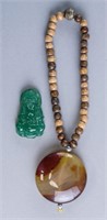 Chinese Agate Carved Toggle and Jadeite Guanyin