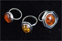 Lot of Three Chinese Amber Rings