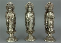 Set of Three Chinese Silver Guanyin Figures