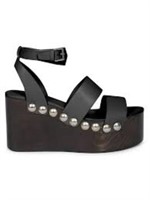 Alaia Wooden Wedge Platform Sandals, Black Size 7W