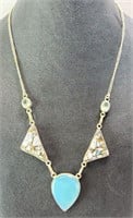 Sterling Large Opaline Stone Necklace 26 Gr 22"