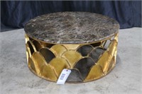 ROUND MARBLE TOP TABLE W/ GOLD LEAF METAL BASE