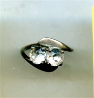 Sterling Ring S7 Double Rhinestone Mid Century