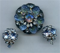 Blue Iridescent Brooch & Earrings